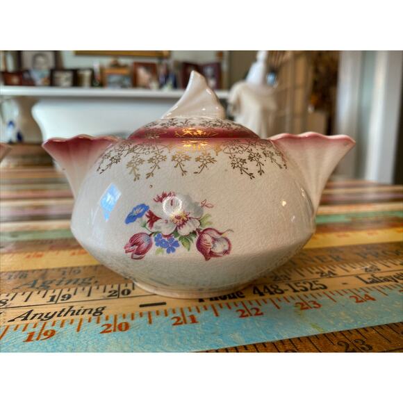 VINTAGE French Saxon China Gold Lace Floral Union Made Creamer Sugar Bowl Set - Picture 4 of 16